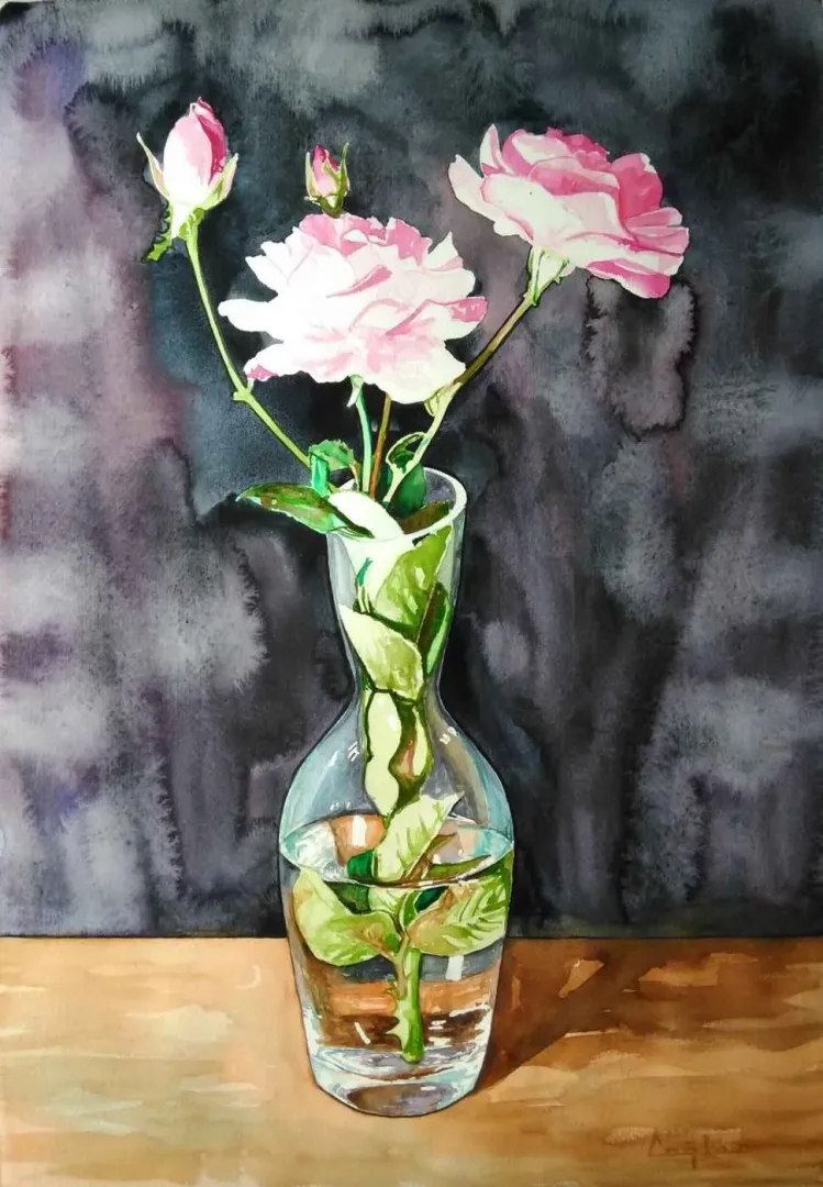 "Vazoda Güller" eseri ÇAĞLAR ÖZTÜRK tarafından 2015 yılında 50x35 cm ölçülerinde Kağıt üzeri sulu boya tekniği ile yapılmıştır.