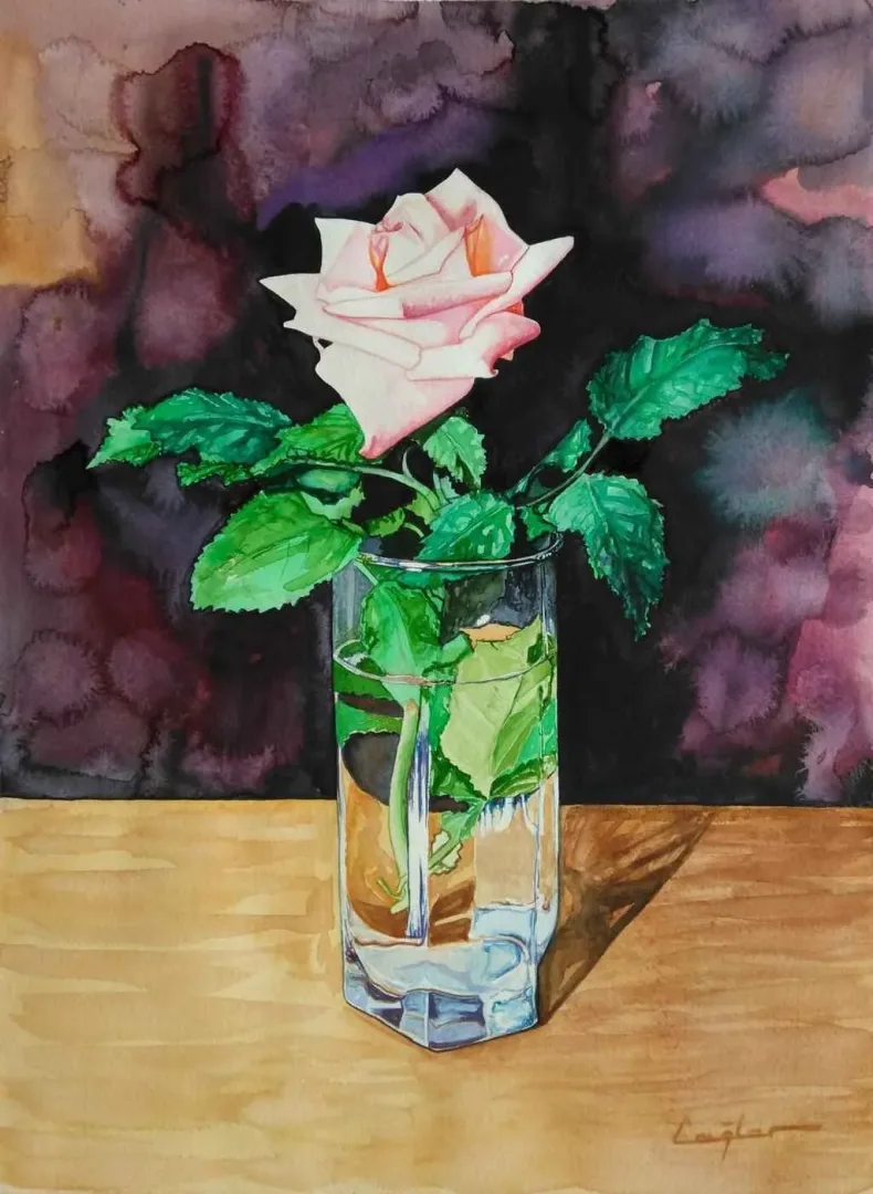 "Pembe Gül" eseri ÇAĞLAR ÖZTÜRK tarafından 2015 yılında 38x51 cm ölçülerinde Kağıt üzeri sulu boya tekniği ile yapılmıştır.