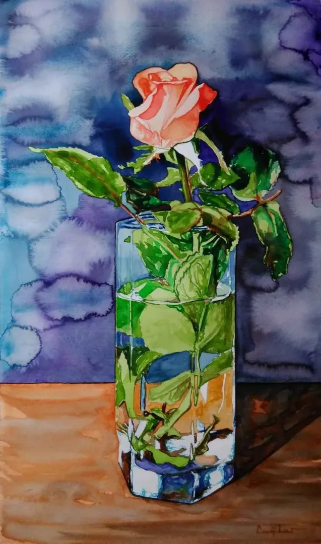 yakınlaştır "Turuncu Gül" eseri ÇAĞLAR ÖZTÜRK tarafından 2015 yılında 50x30 cm ölçülerinde Kağıt üzeri sulu boya tekniği ile yapılmıştır.