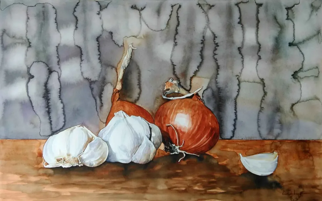 yakınlaştır "Soğanlar ve Sarımsaklar" eseri ÇAĞLAR ÖZTÜRK tarafından 2015 yılında 45x70 cm ölçülerinde Kağıt üzeri sulu boya tekniği ile yapılmıştır.