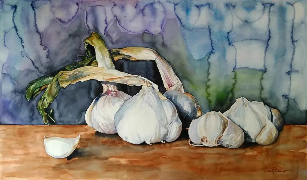 yakınlaştır "Sarımsaklar" eseri ÇAĞLAR ÖZTÜRK tarafından 2015 yılında 40x70 cm ölçülerinde Kağıt üzeri sulu boya tekniği ile yapılmıştır.