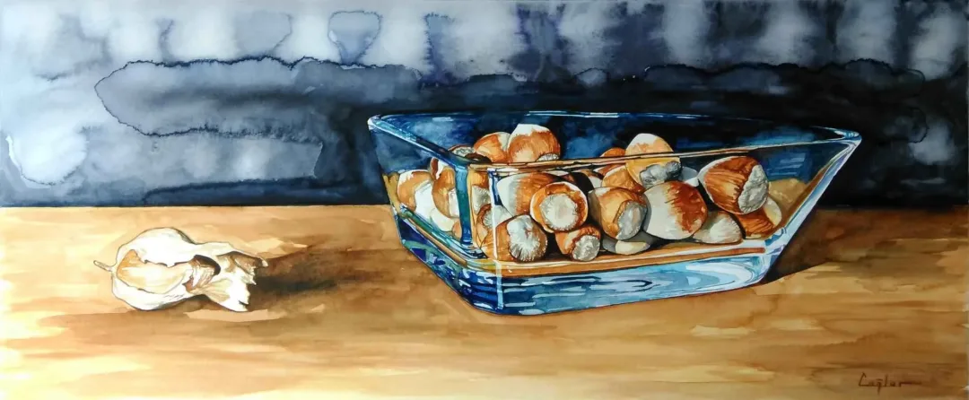 yakınlaştır "Kasede Fındıklar" eseri ÇAĞLAR ÖZTÜRK tarafından 2015 yılında 35x83 cm ölçülerinde Kağıt üzeri sulu boya tekniği ile yapılmıştır.