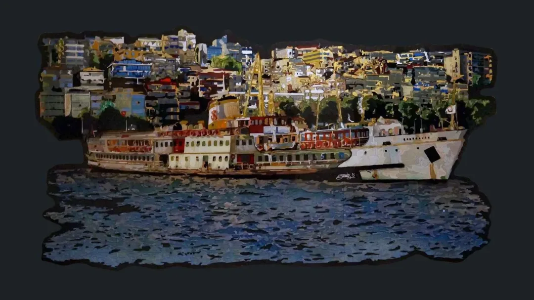 "Vapur" eseri EMRE LÜLE tarafından 2015 yılında 85x160 cm ölçülerinde Pleksiglas+Ahşap tekniği ile yapılmıştır.