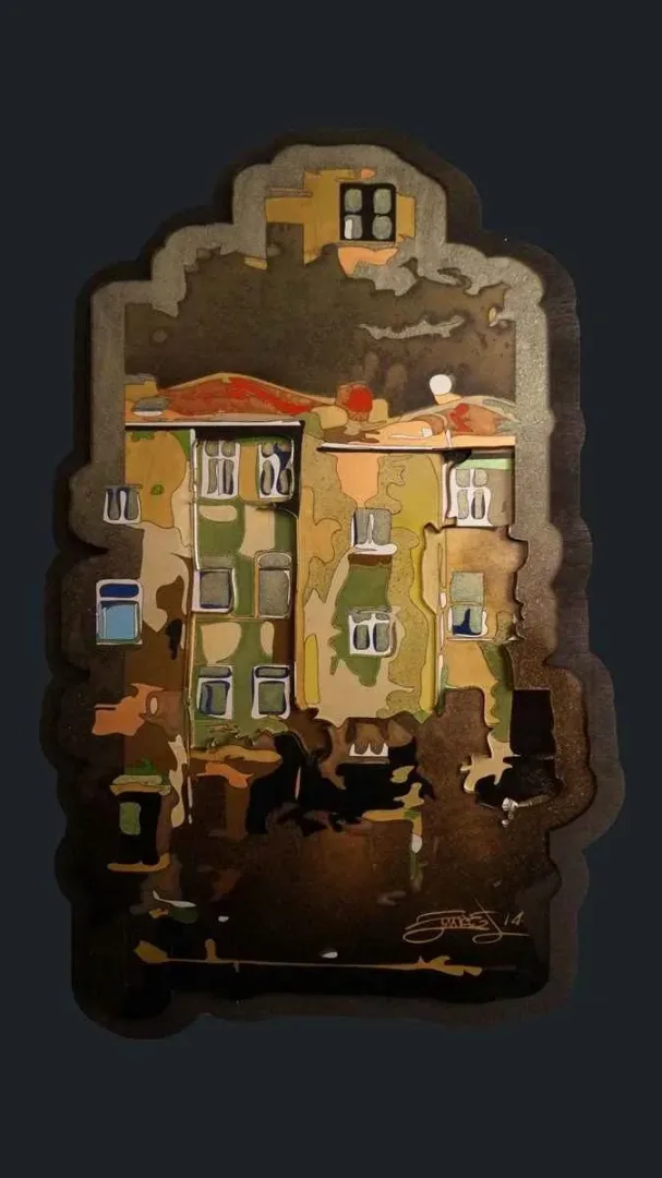 yakınlaştır "İsimsiz" eseri EMRE LÜLE tarafından 2015 yılında 44x29 cm ölçülerinde Pleksiglas+Ahşap tekniği ile yapılmıştır.