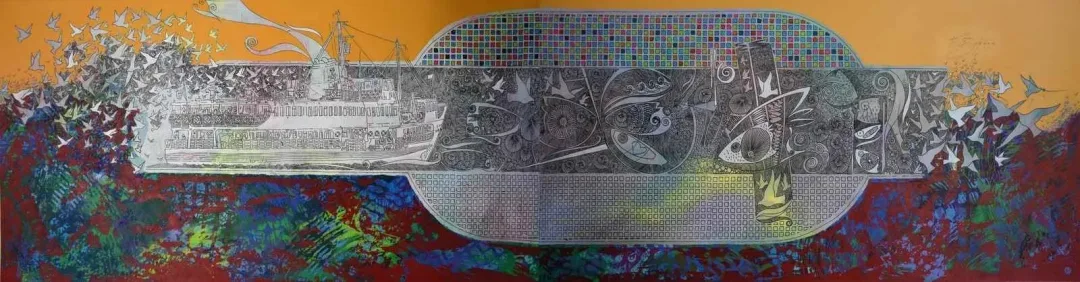 ENGİN KORKMAZ — “İsimsiz”, 2014 "İsimsiz" eseri ENGİN KORKMAZ tarafından 2014 yılında 56x220 cm ölçülerinde Tuval üzeri akrilik boya tekniği ile yapılmıştır.
