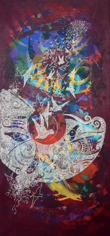 "İsimsiz" eseri ENGİN KORKMAZ tarafından 2014 yılında 67x29 cm ölçülerinde Tuval üzeri akrilik boya tekniği ile yapılmıştır.