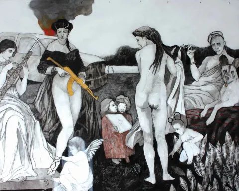 "Parisin yargısı-I" eseri ERCAN AYÇİÇEK tarafından 2015 yılında 80x100 cm ölçülerinde Tuval üzeri akrilik boya tekniği ile yapılmıştır.