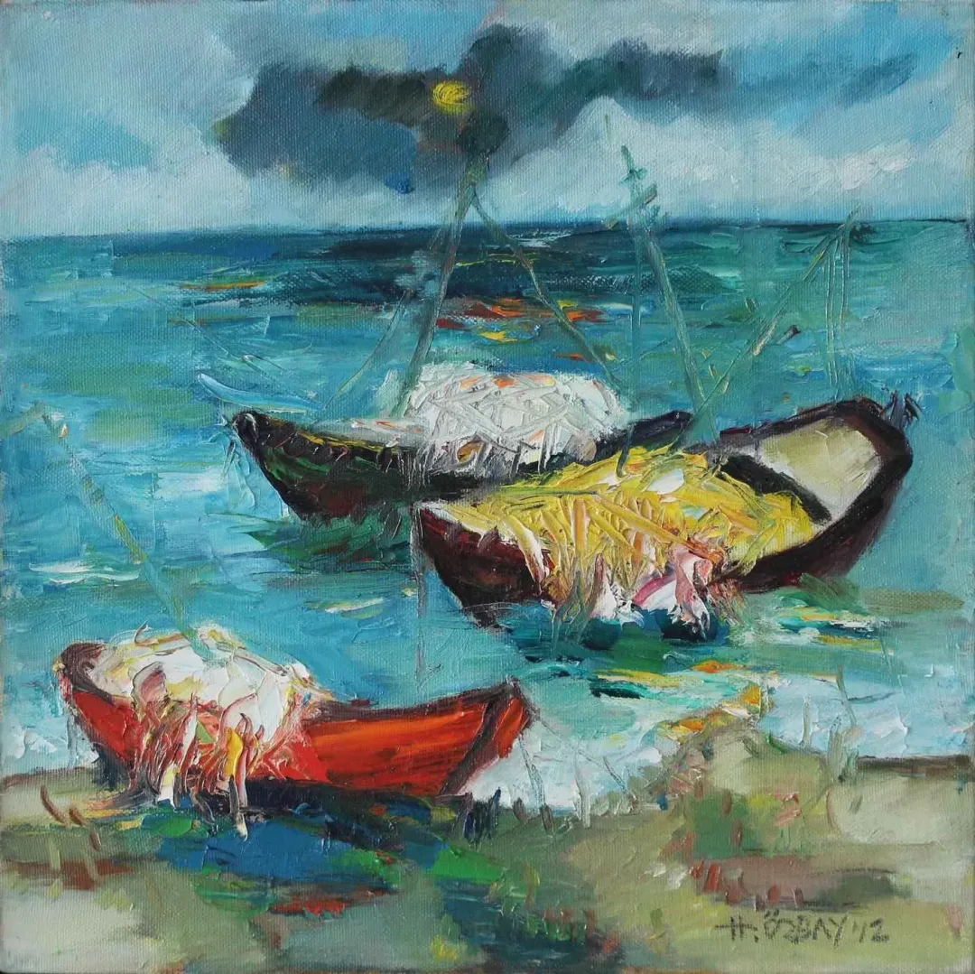 yakınlaştır "Kayıklar" eseri HİLMİ ÖZBAY tarafından 2012 yılında 45x45 cm ölçülerinde Tuval üzeri yağlı boya tekniği ile yapılmıştır.