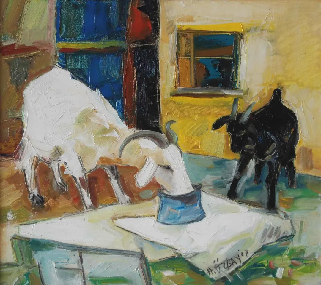 yakınlaştır "Beyaz Ana Siyah Oğul II" eseri HİLMİ ÖZBAY tarafından 2007 yılında 40x45 cm ölçülerinde Tuval üzeri yağlı boya tekniği ile yapılmıştır.
