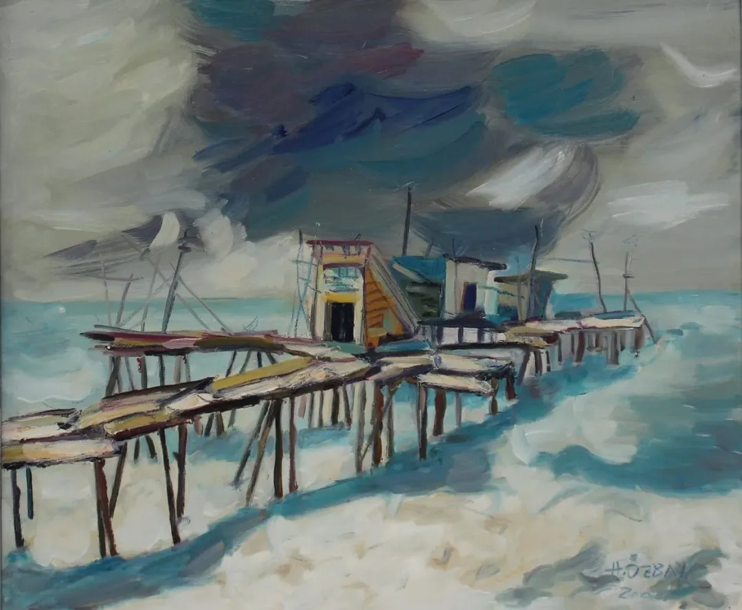HİLMİ ÖZBAY — “İskele”, 2000 "İskele" eseri HİLMİ ÖZBAY tarafından 2000 yılında 50x60 cm ölçülerinde Tuval üzeri yağlı boya tekniği ile yapılmıştır.