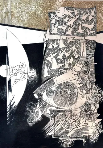 Bu eser ENGİN KORKMAZ tarafından 2015 yılında 42x30 cm ölçülerinde Desen tekniği ile yapılmıştır.