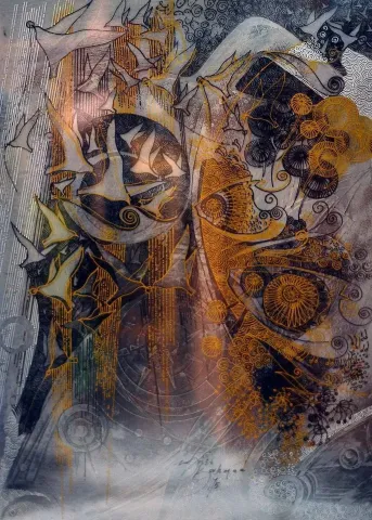 Bu eser ENGİN KORKMAZ tarafından 2015 yılında 42x30 cm ölçülerinde Desen tekniği ile yapılmıştır.
