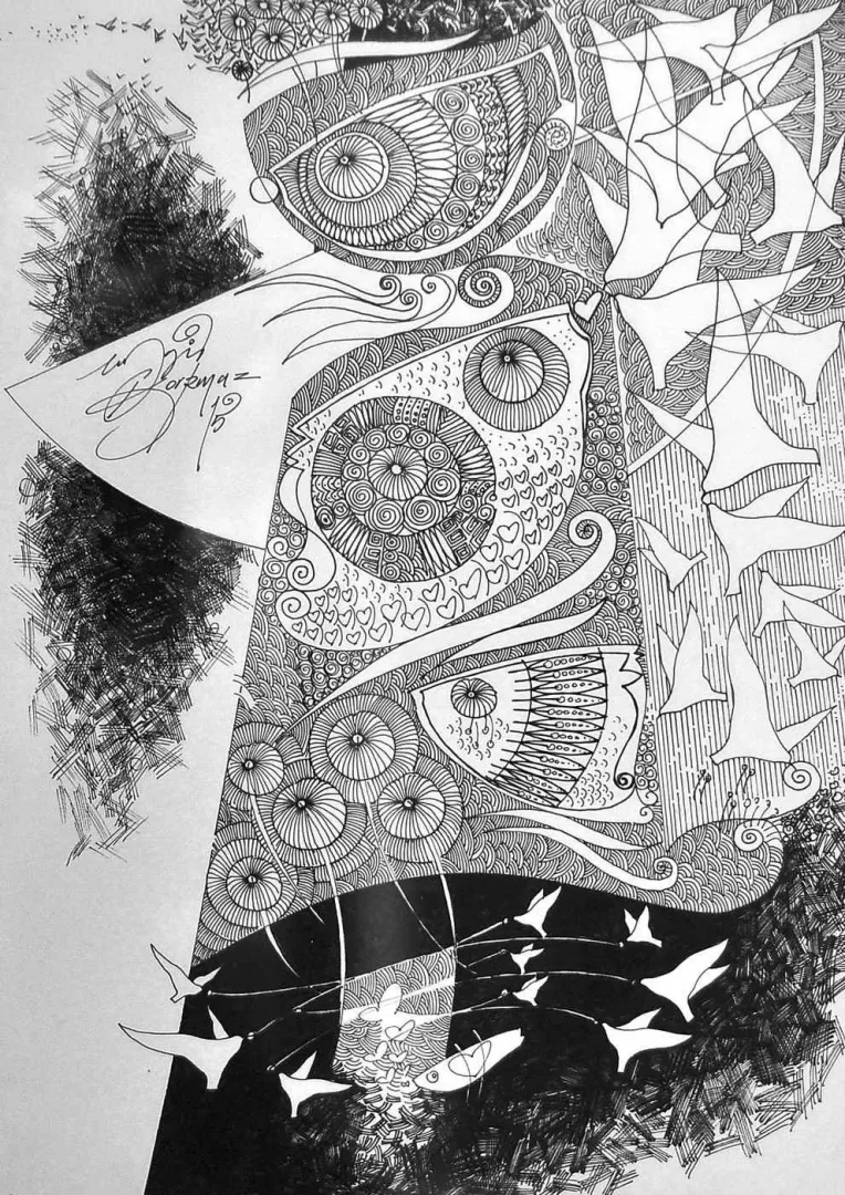 ENGİN KORKMAZ — 2015 Bu eser ENGİN KORKMAZ tarafından 2015 yılında 42x30 cm ölçülerinde Desen tekniği ile yapılmıştır.