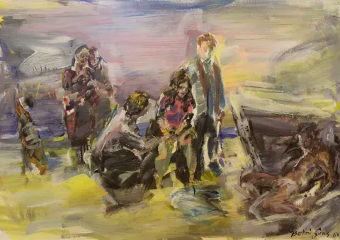 "isimsiz" eseri BAHRİ GENÇ tarafından 2007 yılında 28x48 cm ölçülerinde Kağıt üzeri yağlı boya tekniği ile yapılmıştır.