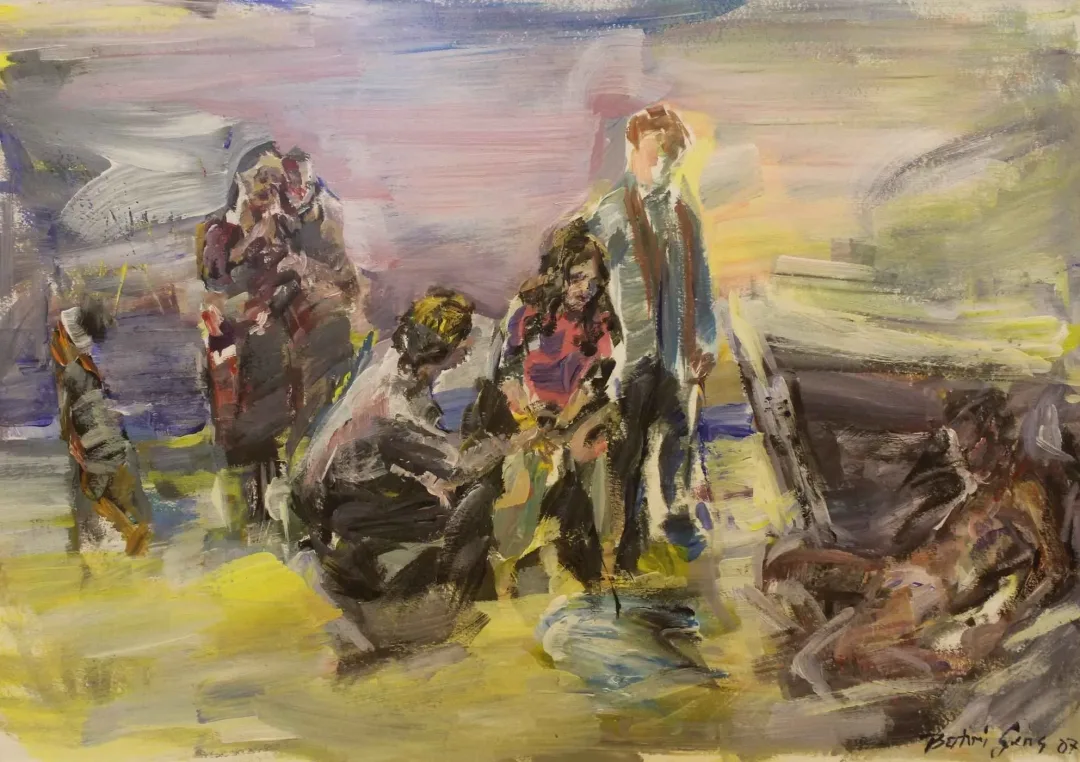 "isimsiz" eseri BAHRİ GENÇ tarafından 2007 yılında 28x48 cm ölçülerinde Kağıt üzeri yağlı boya tekniği ile yapılmıştır.
