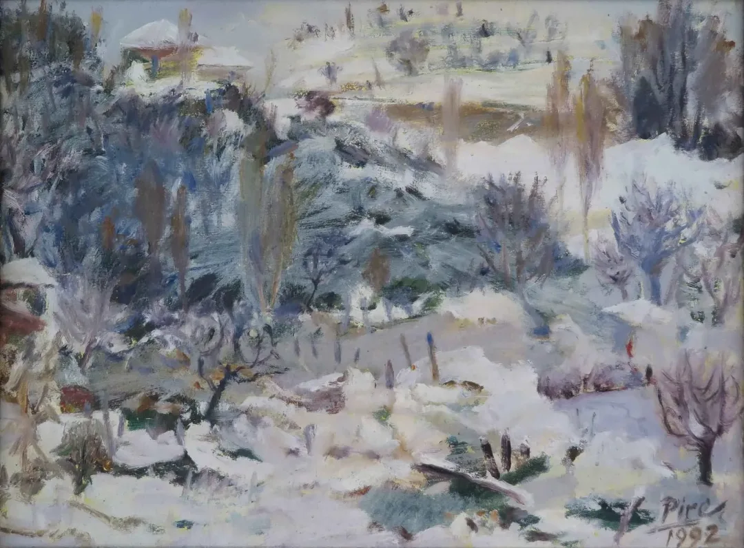 yakınlaştır "Kış peyzajı" eseri MUHARREM PİRE tarafından 1992 yılında 30x40 cm ölçülerinde Tuval üzeri yağlı boya tekniği ile yapılmıştır.