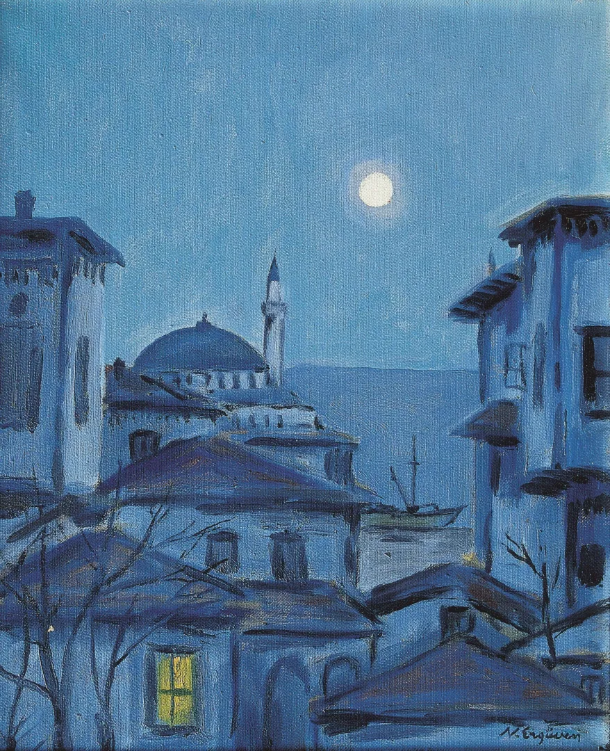 NURETTİN ERGÜVEN — “isimsiz” "isimsiz" eseri NURETTİN ERGÜVEN tarafından 41x34 cm ölçülerinde Tuval üzeri yağlı boya tekniği ile yapılmıştır.