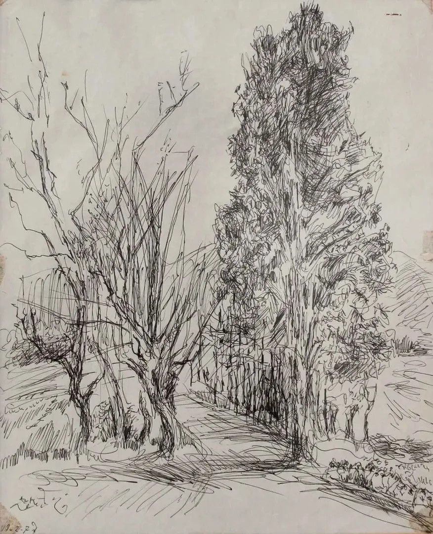 yakınlaştır "isimsiz" eseri ZEKİ FAİK İZER tarafından 39x32 cm ölçülerinde Desen tekniği ile yapılmıştır.