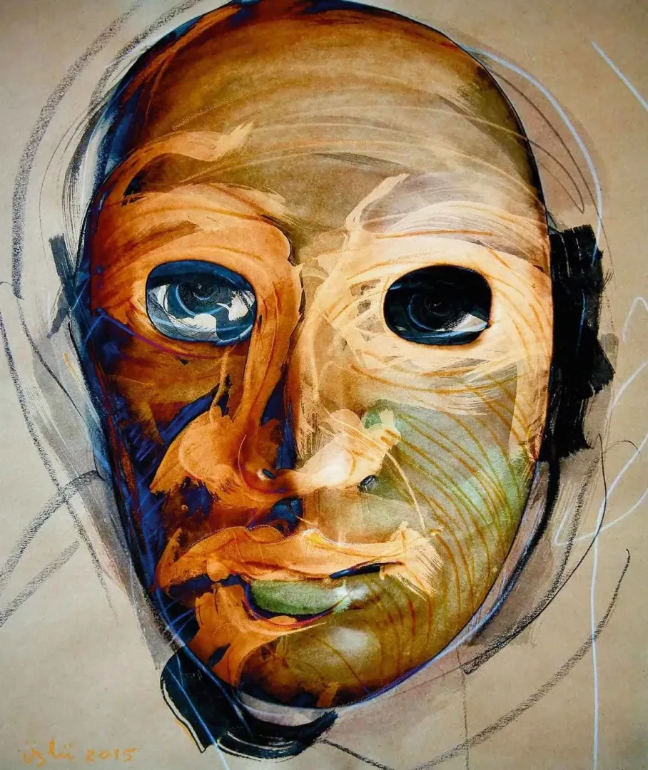 yakınlaştır "Maske" eseri NECMETTİN ÖZLÜ tarafından 2015 yılında 60x50 cm ölçülerinde Hahnemühle kağıt üzeri karışık teknik tekniği ile yapılmıştır.