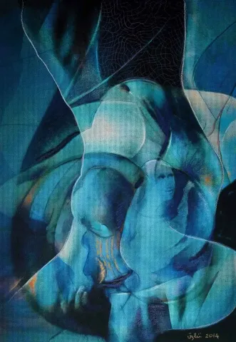 NECMETTİN ÖZLÜ — “Başaşağı”, 2014 "Başaşağı" eseri NECMETTİN ÖZLÜ tarafından 2014 yılında 72x50 cm ölçülerinde Hahnemühle kağıt üzeri karışık teknik tekniği ile yapılmıştır.