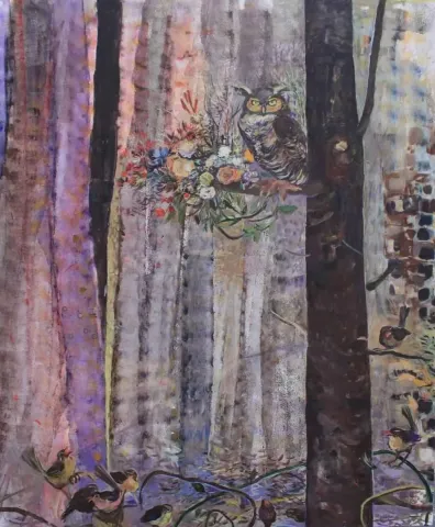 "Uyanık Orman" eseri NİL KÖKEN tarafından 2013 yılında 170x150 cm ölçülerinde Tuval üzeri yağlı boya tekniği ile yapılmıştır.