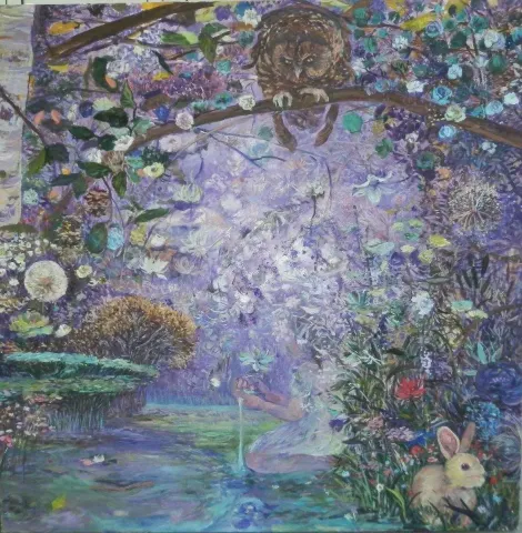 NİL KÖKEN — “Şifa”, 2013 "Şifa" eseri NİL KÖKEN tarafından 2013 yılında 150x150 cm ölçülerinde Tuval üzeri yağlı boya tekniği ile yapılmıştır.