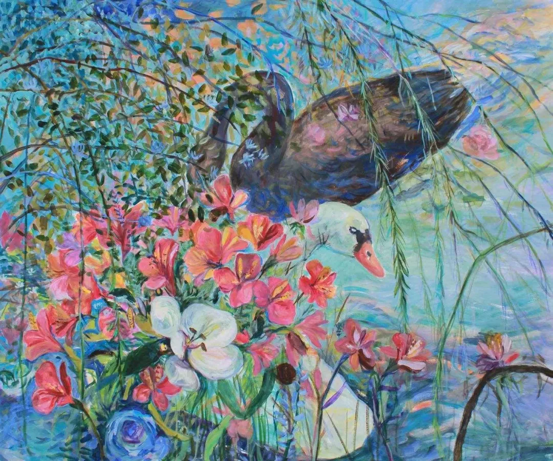 yakınlaştır "Kuğular / The Swans" eseri NİL KÖKEN tarafından 2015 yılında 100x120 cm ölçülerinde Tuval üzeri yağlı boya tekniği ile yapılmıştır.