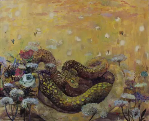 "Shakti" eseri NİL KÖKEN tarafından 2015 yılında 80x100 cm ölçülerinde Tuval üzeri yağlı boya tekniği ile yapılmıştır.