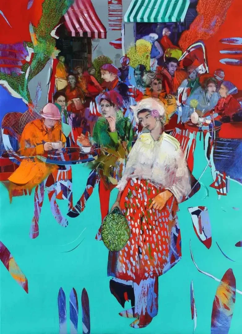 "Cafe-II" eseri HAKAN ESMER tarafından 2015 yılında 116x89 cm ölçülerinde Tuval üzeri yağlı boya tekniği ile yapılmıştır.