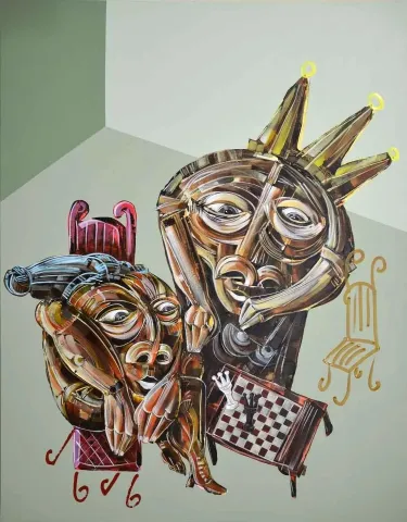 ERHAN LANPİR — “Berabere”, 2015 "Berabere" eseri ERHAN LANPİR tarafından 2015 yılında 116x89 cm ölçülerinde Tuval üzeri akrilik boya tekniği ile yapılmıştır.