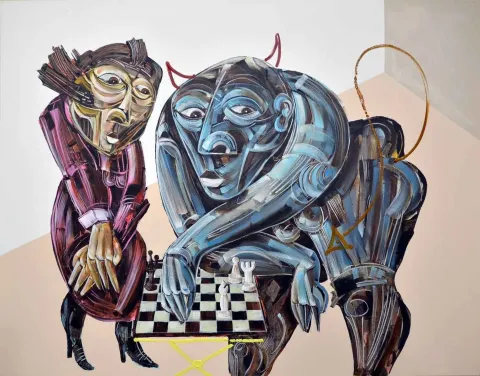 "Şeytan Şey" eseri ERHAN LANPİR tarafından 2015 yılında 89x116 cm ölçülerinde Tuval üzeri akrilik boya tekniği ile yapılmıştır.