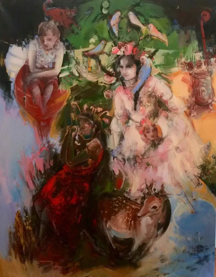 yakınlaştır "Güneşe Yürümek" eseri PERUZE HAMURCU tarafından 2015 yılında 180x140 cm ölçülerinde Tuval üzeri yağlı boya tekniği ile yapılmıştır.