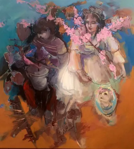 "Hayal Makinesi" eseri PERUZE HAMURCU tarafından 2015 yılında 100x90 cm ölçülerinde Tuval üzeri yağlı boya tekniği ile yapılmıştır.