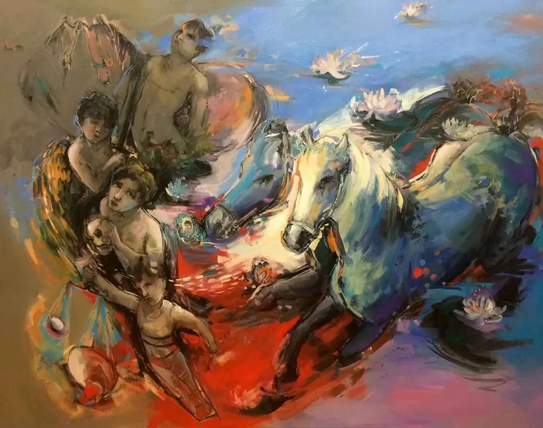 "Mahşerin Dört Atlısı" eseri PERUZE HAMURCU tarafından 2015 yılında 114x146 cm ölçülerinde Tuval üzeri yağlı boya tekniği ile yapılmıştır.