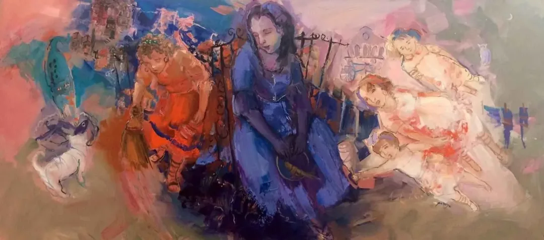 PERUZE HAMURCU — “Mor Elbise”, 2015 "Mor Elbise" eseri PERUZE HAMURCU tarafından 2015 yılında 60x135 cm ölçülerinde Tuval üzeri yağlı boya tekniği ile yapılmıştır.