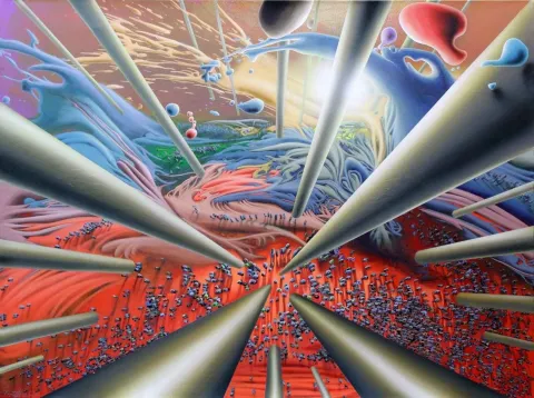 "Araf" eseri RAŞİT ALTUN tarafından 90x120 cm ölçülerinde Tuval üzeri akrilik boya tekniği ile yapılmıştır.