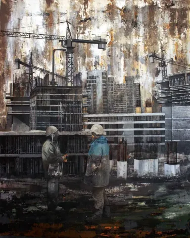 "İsimsiz" eseri ŞAHİN DEMİR tarafından 2015 yılında 160x130 cm ölçülerinde Tuval üzeri akrilik boya tekniği ile yapılmıştır.