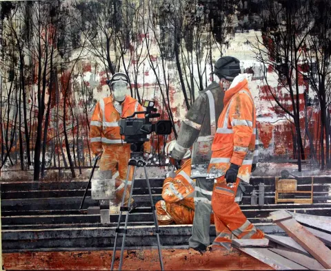 "İsimsiz" eseri ŞAHİN DEMİR tarafından 2015 yılında 114x140 cm ölçülerinde Tuval üzeri akrilik boya tekniği ile yapılmıştır.
