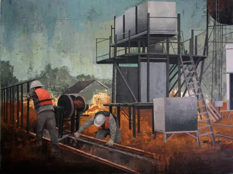 "İsimsiz" eseri ŞAHİN DEMİR tarafından 2015 yılında 90x120 cm ölçülerinde Tuval üzeri akrilik boya tekniği ile yapılmıştır.