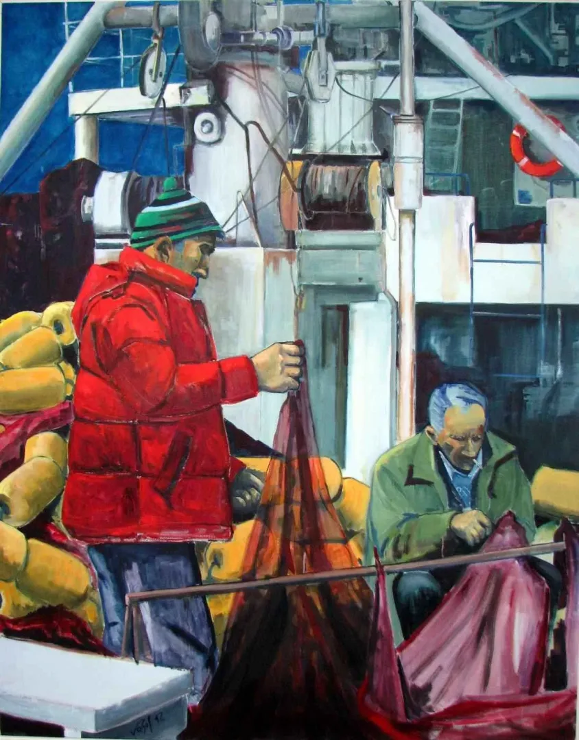 yakınlaştır "Ağ Tamiri" eseri VASIF PEHLİVANOĞLU tarafından 2012 yılında 190x150 cm ölçülerinde Tuval üzeri yağlı boya tekniği ile yapılmıştır.