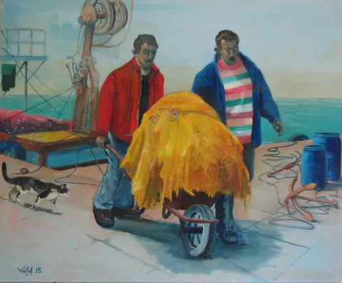 VASIF PEHLİVANOĞLU — “Ağı taşıyanlar”, 2015 "Ağı taşıyanlar" eseri VASIF PEHLİVANOĞLU tarafından 2015 yılında 116x140 cm ölçülerinde Tuval üzeri yağlı boya tekniği ile yapılmıştır.