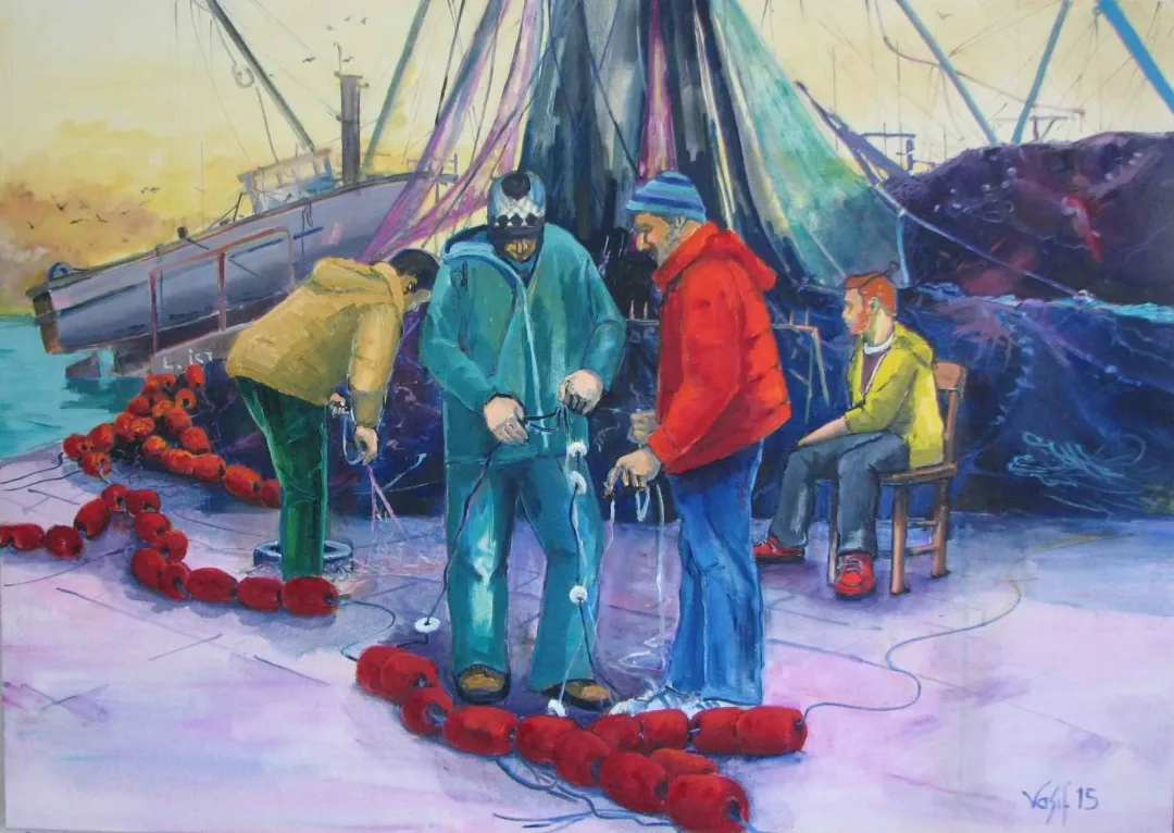 yakınlaştır "Balıkçılar" eseri VASIF PEHLİVANOĞLU tarafından 2015 yılında 102x145 cm ölçülerinde Tuval üzeri yağlı boya tekniği ile yapılmıştır.