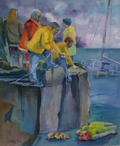 VASIF PEHLİVANOĞLU — “Deniz Kazası-III”, 2015 "Deniz Kazası-III" eseri VASIF PEHLİVANOĞLU tarafından 2015 yılında 150x125 cm ölçülerinde Tuval üzeri yağlı boya tekniği ile yapılmıştır.