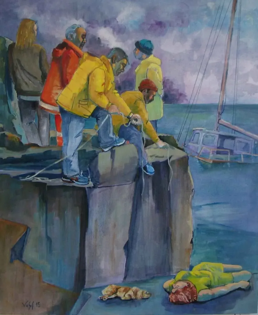 yakınlaştır "Deniz Kazası-III" eseri VASIF PEHLİVANOĞLU tarafından 2015 yılında 150x125 cm ölçülerinde Tuval üzeri yağlı boya tekniği ile yapılmıştır.
