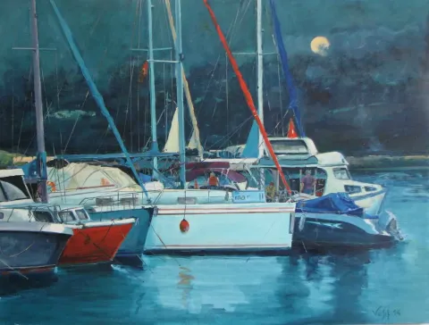 VASIF PEHLİVANOĞLU — “Marina-III”, 2014 "Marina-III" eseri VASIF PEHLİVANOĞLU tarafından 2014 yılında 114x150 cm ölçülerinde Tuval üzeri yağlı boya tekniği ile yapılmıştır.