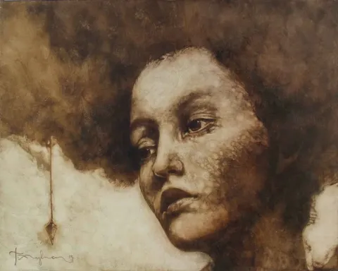 TALAT AYHAN — “Şakül-II”, 2015 "Şakül-II" eseri TALAT AYHAN tarafından 2015 yılında 40x50 cm ölçülerinde Tuval üzeri mürekkep tekniği ile yapılmıştır.