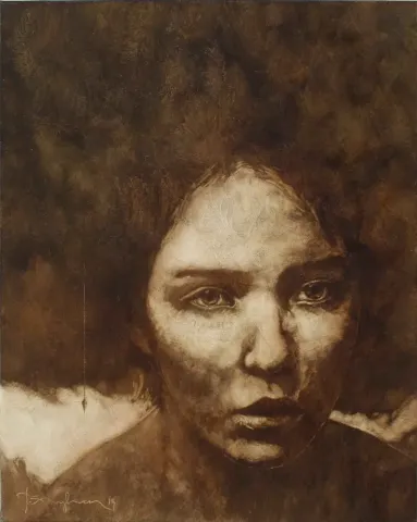 TALAT AYHAN — “Şakül-IV”, 2015 "Şakül-IV" eseri TALAT AYHAN tarafından 2015 yılında 40x50 cm ölçülerinde Tuval üzeri mürekkep tekniği ile yapılmıştır.