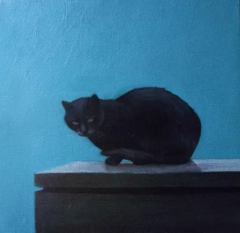 YİĞİT ALTIPARMAKOĞULLARI — “Kara Kedi”, 2015 "Kara Kedi" eseri YİĞİT ALTIPARMAKOĞULLARI tarafından 2015 yılında 25x25 cm ölçülerinde Tuval üzeri yağlı boya tekniği ile yapılmıştır.