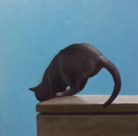 YİĞİT ALTIPARMAKOĞULLARI — “Kara Kedi”, 2015 "Kara Kedi" eseri YİĞİT ALTIPARMAKOĞULLARI tarafından 2015 yılında 25x25 cm ölçülerinde Tuval üzeri yağlı boya tekniği ile yapılmıştır.
