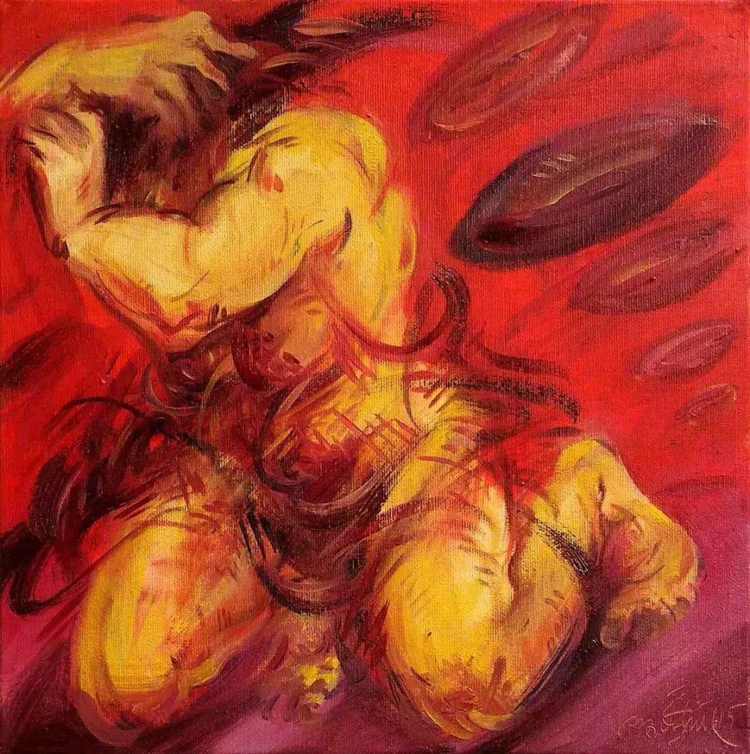 "Rugby ile Recm ve Kaçış" eseri MAHMUT ÖZTÜRK tarafından 2015 yılında 25x25 cm ölçülerinde Tuval üzeri yağlı boya tekniği ile yapılmıştır.